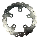 The TC Bros. 12.6in Oversized Profile™ Front Floating Brake Rotor for 2014-2023 Harley Touring models features a metallic design with a wavy outer edge and circular holes, engineered for optimal heat dissipation and improved braking performance.