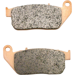 Two EBC Double-H Fully Sintered Brake Pads for 2004-2013 Harley-Davidson Sportster are shown side by side, highlighting their friction surfaces and backing plates, set against a white background.