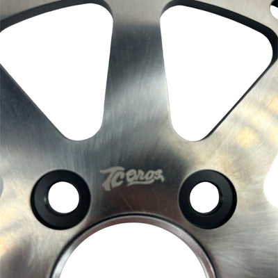 A TC Bros. 11.5in Profile™ Solid Mount Rear Brake Rotor for 84-13 Harley Models Satin with a satin finish on a white background.