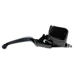 The Moto Iron® OEM Style 11/16" Front Brake Master Assembly for Harley 1996-2017, designed for dual disc systems, is elegantly positioned at an angle on a white background with an integrated reservoir.