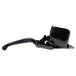 The Moto Iron® OEM Style 11/16" Front Brake Master Assembly for Harley 1996-2017, designed for dual disc systems, is elegantly positioned at an angle on a white background with an integrated reservoir.