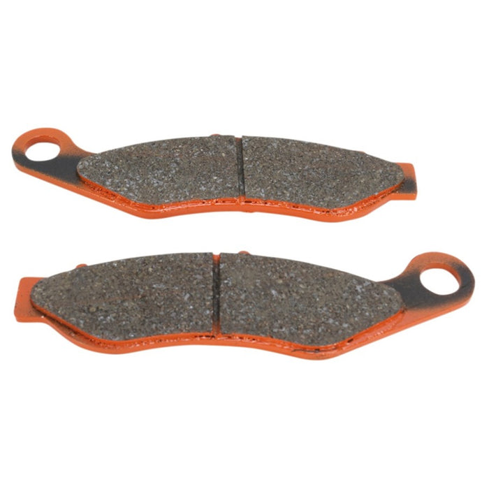 A pair of EBC Semi Sintered (V) Brake Pads For Harley 14-18 FLHCTUTG. 15-18 FLRT on a white background.