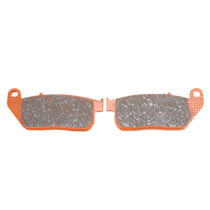 A pair of EBC Semi Sintered (V) brake pads for a Harley-Davidson motorcycle.