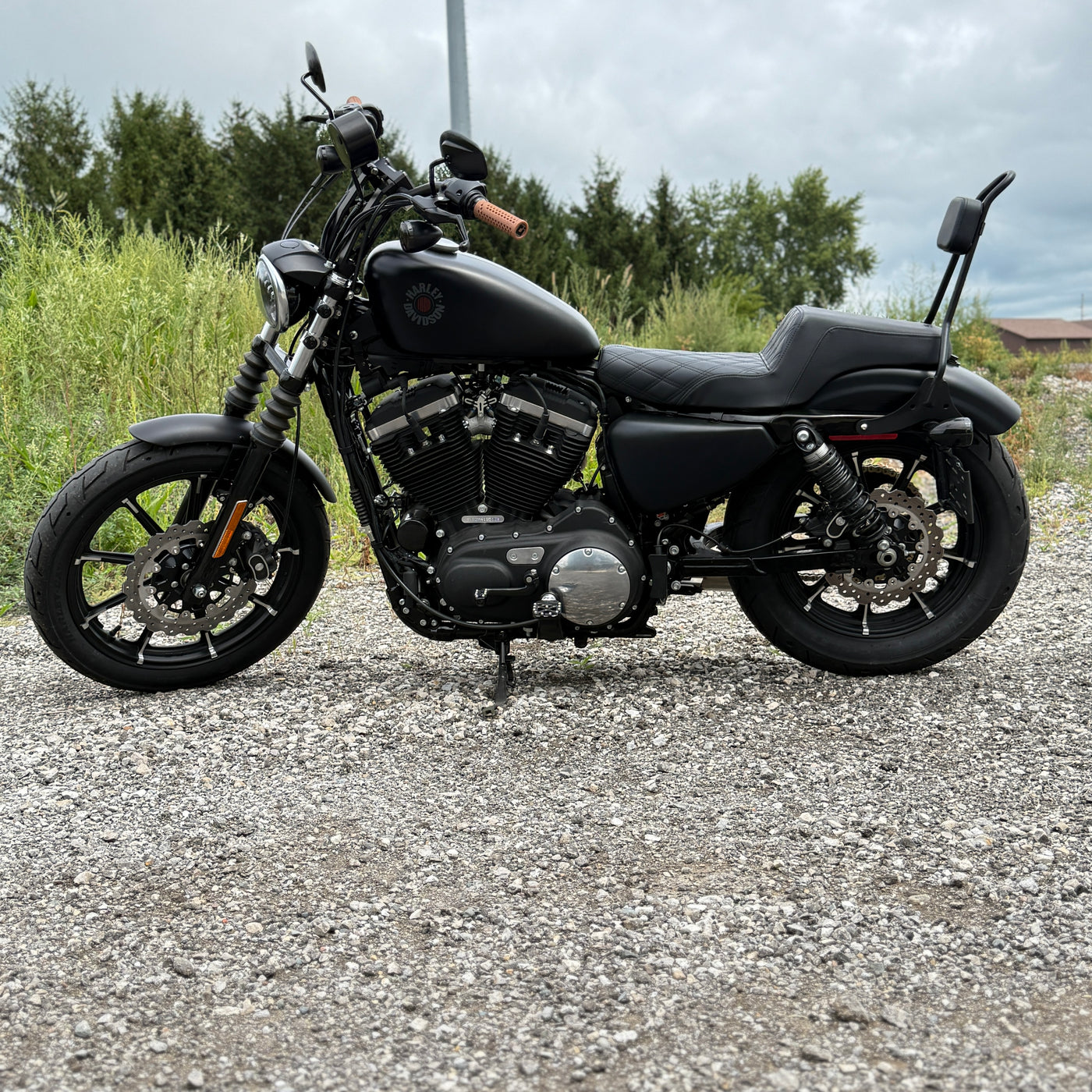 A close-up of the TC Bros. 10.25in Profile™ Rear Floating Brake Rotor, featuring a ventilated, perforated design with a black hub and silver ring—ideal for upgrading 2008-2022 Harley-Davidson Sportster brakes.
