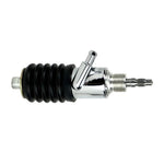 The Moto Iron® Rear Master Cylinder for 1992-1994 Harley-Davidson Touring features black accordion-style dust boots, silver threaded connectors, and sturdy metal mounting points.