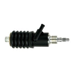 The Moto Iron® Rear Master Cylinder for 1992-1994 Harley-Davidson Touring features black accordion-style dust boots, silver threaded connectors, and sturdy metal mounting points.