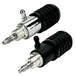 Two metal and rubber connectors with threaded ends and barbed fittings, compatible with Moto Iron® Rear Master Cylinder for 1995-1996 Harley-Davidson Touring, shown on a white background.