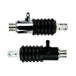 Two Moto Iron® Rear Master Cylinders for 1997-1998 Harley-Davidson Touring, featuring black rubber boots and metal fittings, are displayed side by side on a white background.