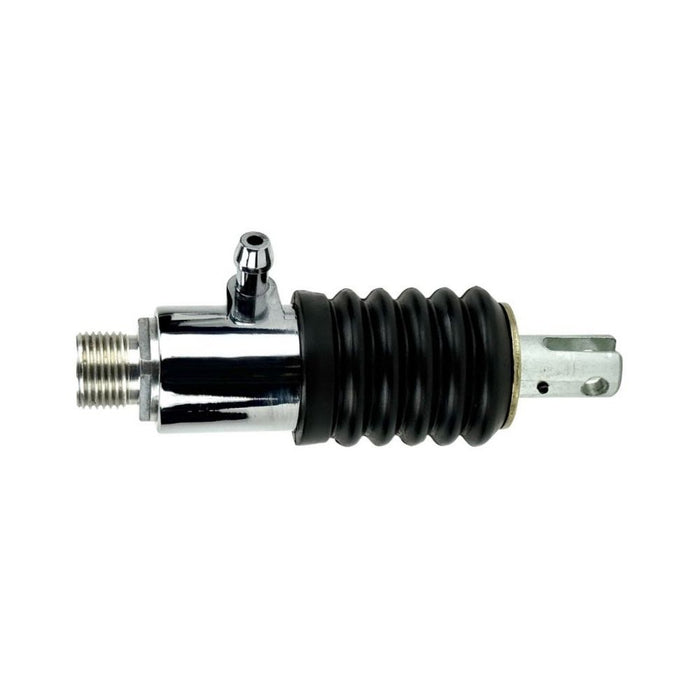 Two Moto Iron® Rear Master Cylinders for 1997-1998 Harley-Davidson Touring, featuring black rubber boots and metal fittings, are displayed side by side on a white background.