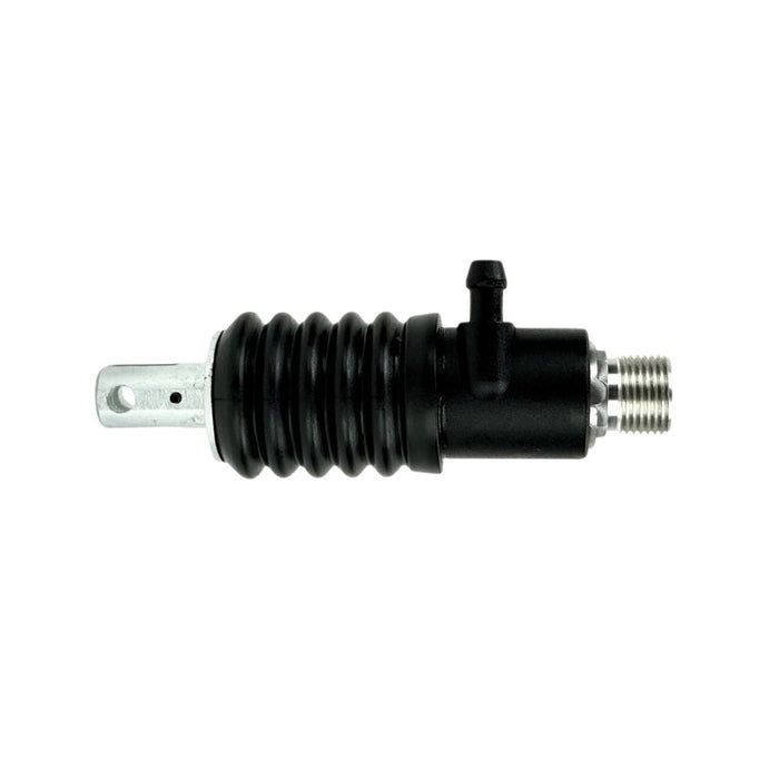 Two Moto Iron® Rear Master Cylinders for 1997-1998 Harley-Davidson Touring, featuring black rubber boots and metal fittings, are displayed side by side on a white background.