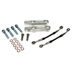 The TC Bros. Pro Series Radial Caliper Brake Line Kit for 2014-2023 Harley-Davidson Touring includes bolts, washers, connectors, and black/silver brackets from TC Bros., arranged on a white background.