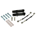 The TC Bros. Pro Series Radial Caliper Brake Line Kit for 2014-2023 Harley-Davidson Touring includes bolts, washers, connectors, and black/silver brackets from TC Bros., arranged on a white background.