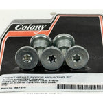 A “Colony Machine” package contains four zinc-plated front rotor fasteners (M8-1.25 × 23mm) for 2006-2017 Harley-Davidson Dyna and 2002-2017 V-Rod models with cast wheels.