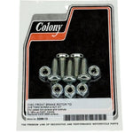 Colony Machine's Front Rotor Fasteners With Nuts for Harley-Davidson 1984-up offer a reliable hardware solution with six chrome-plated fasteners and locknuts for disc front rotor to hub fitment.