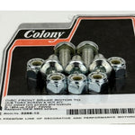 Colony Machine's Front Rotor Fasteners With Nuts for Harley-Davidson 1984-up offer a reliable hardware solution with six chrome-plated fasteners and locknuts for disc front rotor to hub fitment.