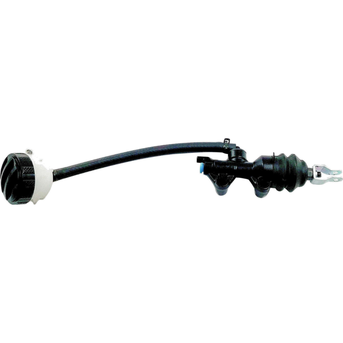The HardDrive Rear Brake Master Cylinder for 2004-2006 Harley-Davidson Sportster, featuring a connecting hose and attached reservoir, is shown isolated on white.
