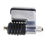 Chrome Wyatt Gatling Rear Brake Master Cylinder for 1991-2005 Harley-Davidson Dyna, featuring a black rubber bellows boot.