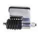 Chrome Wyatt Gatling Rear Brake Master Cylinder for 1991-2005 Harley-Davidson Dyna, featuring a black rubber bellows boot.