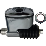 Two mechanical valve actuators—one black plastic, one chrome metal—plus a hex nut and washer are shown, compatible with the Drag Specialties Rear Brake Master Cylinder for 2006-2017 Harley-Davidson Dyna.