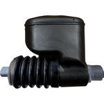 Two mechanical valve actuators—one black plastic, one chrome metal—plus a hex nut and washer are shown, compatible with the Drag Specialties Rear Brake Master Cylinder for 2006-2017 Harley-Davidson Dyna.