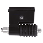 Two L-shaped Mid-USA Rear Brake Master Cylinders for 1991-2005 Harley-Davidson Dyna, one matte black and one metallic silver with ribbed black sections, are displayed side by side on a white background.