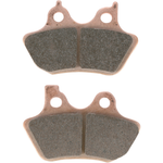 Two EBC Double-H Fully Sintered Brake Pads for 2000-2007 Harley-Davidson Big Twin and Sportster, shown front and back with mounting holes on a white background.