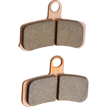 EBC Double-H Fully Sintered Brake Pads for 2008-2017 Harley-Davidson Dyna and Softail feature a copper-colored backing, textured friction surfaces, a central groove, and a top mounting hole—perfect for reliable braking.