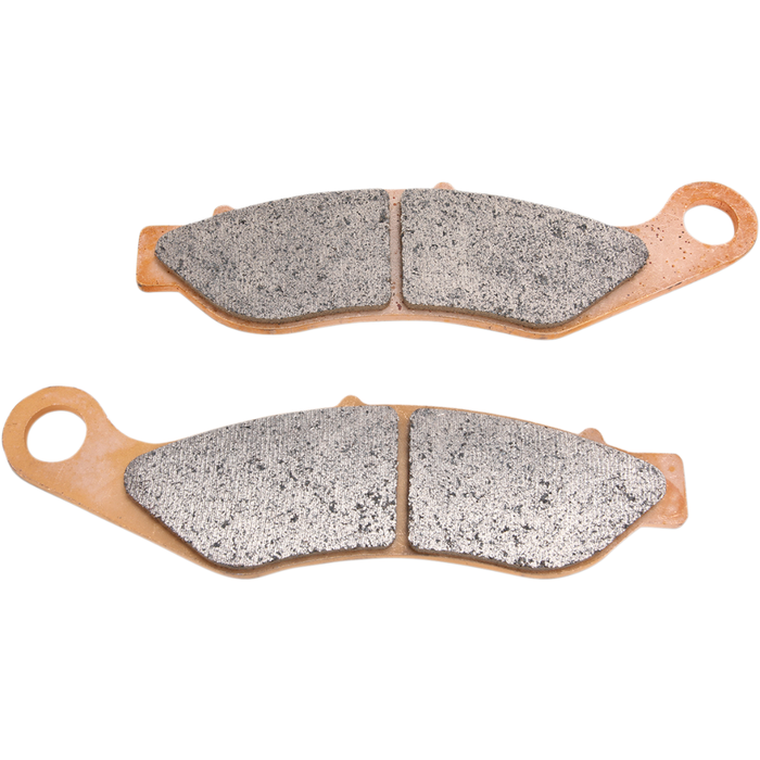 Two EBC Double-H Fully Sintered Brake Pads for 2014-2018 Harley-Davidson Trike, shown with mounting holes on a white background—built for lasting performance.