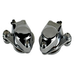 Two polished chrome Mid-USA Chrome Caliper Set for 1984-1999 Harley-Davidson Big Twin and Sportster motorcycle brake calipers.