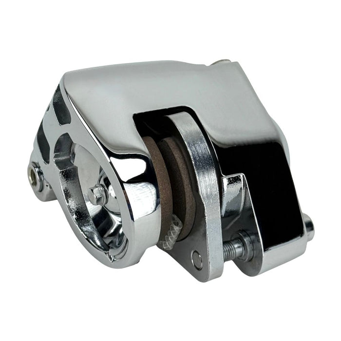 Two polished chrome Mid-USA Chrome Caliper Set for 1984-1999 Harley-Davidson Big Twin and Sportster motorcycle brake calipers.