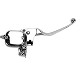 Close-up of a Moto Iron® Front Brake Master Cylinder for 1996-2017 Harley-Davidson, featuring a black finish, mounting clamp, and adjustment screw.