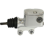 Two Drag Specialties Rear Master Cylinders for 2008-2025 Harley-Davidson Touring are shown side by side—one with a chrome finish on top and one with a black finish below, both viewed from the side.