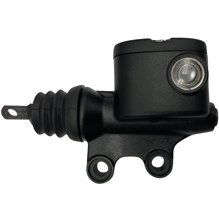 Two Drag Specialties Rear Master Cylinders for 2008-2025 Harley-Davidson Touring are shown side by side—one with a chrome finish on top and one with a black finish below, both viewed from the side.