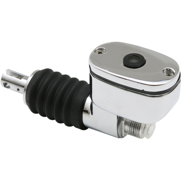 The Drag Specialties Rear Master Cylinder for 1999-2007 Harley-Davidson Touring and 2000-2011 Softail is shown against a white background, featuring a chrome and black design with mounting bracket and rubber grip.