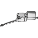 The Wyatt Gatling Front Master Cylinder for 1972-1981 Harley-Davidson, featuring a chrome-plated finish and attached lever, is displayed against a white background.