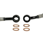 A TC Bros. Brake Line Extension for 2022-Up Harley-Davidson Nightster is coiled in a circle with four copper washers on a white background.