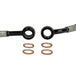 A TC Bros. Brake Line Extension for 2022-Up Harley-Davidson Nightster is coiled in a circle with four copper washers on a white background.