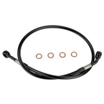 A TC Bros. Brake Line Extension for 2022-Up Harley-Davidson Nightster is coiled in a circle with four copper washers on a white background.