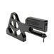 TC Bros. Pro Series Rear Radial Brake Bracket for 2018-Up Harley-Davidson M8 Softail, by TC Bros. Shown in black metal with multiple mounting holes, the kit includes a small attached hose, two bolts, a screw, washers, and copper rings—all arranged below on a white background—ideal for radial caliper conversion.