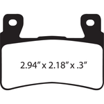 Two metallic EBC brake pads are shown, one featuring a text label and the other revealing the textured friction surface. Designed for 2015-2024 Harley-Davidson Softail, Sportster Roadster, and select metric applications, these EBC HH Fully Sintered Brake Pads provide exceptional stopping power and long-lasting durability.