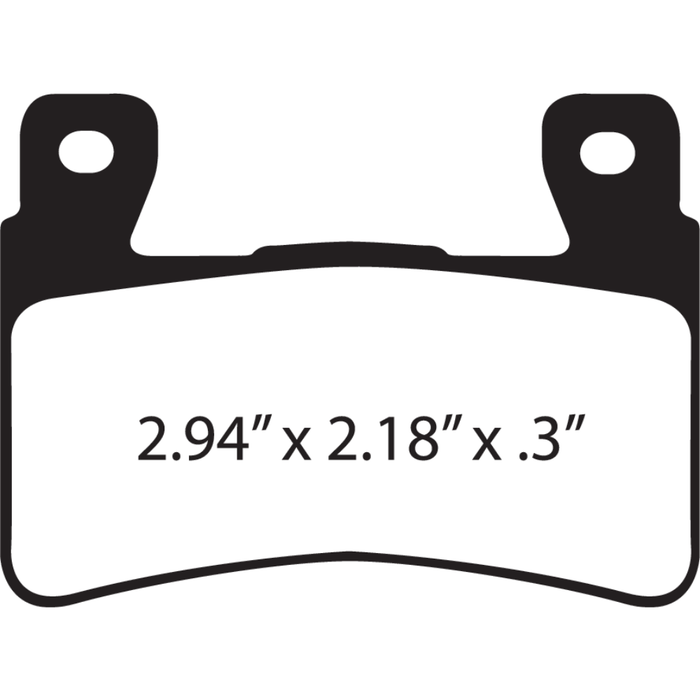Two metallic EBC brake pads are shown, one featuring a text label and the other revealing the textured friction surface. Designed for 2015-2024 Harley-Davidson Softail, Sportster Roadster, and select metric applications, these EBC HH Fully Sintered Brake Pads provide exceptional stopping power and long-lasting durability.