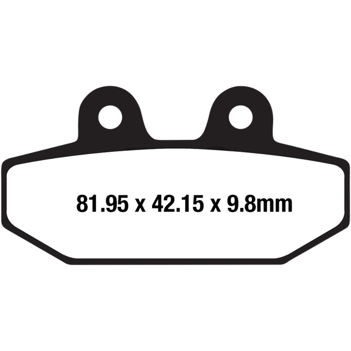 Two EBC HH Fully Sintered Brake Pads for 2018-Up Harley-Davidson Softail models, featuring mounting holes, are displayed side by side on a white background.