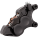 Four Arlen Ness Ness-Tech Differential Bore Front Calipers for 2008-Up Harley-Davidson, two in black and two in chrome, shown from different angles.