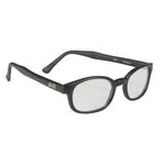 A pair of black-framed eyeglasses with clear lenses, labeled "KD XL Sunglasses - Clear" on the inside of the arm. Perfect for night riding or everyday use, these KD's Sunglasses offer style and clarity.