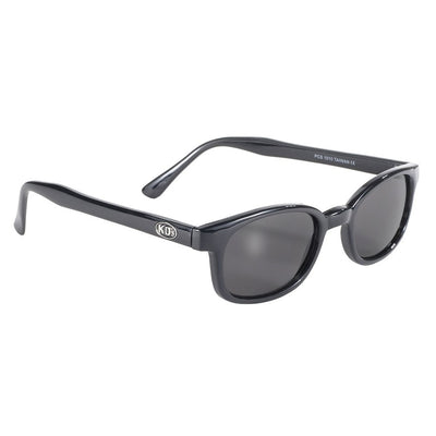 KD's XL Sunglasses - Smoke by KD's Sunglasses with dark lenses and a glossy finish, displayed on a white background. The frame is thick and solid, featuring slightly curved arms. Additionally, they offer UV protection to keep your eyes safe from the sun’s harsh rays.