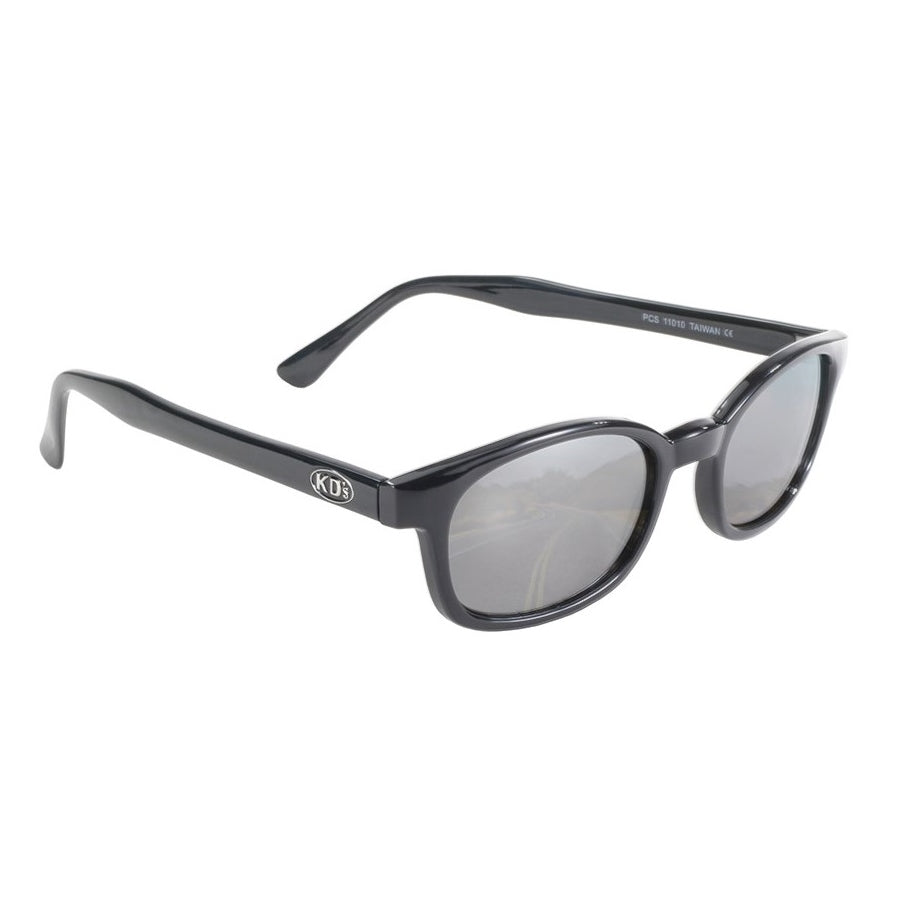 A pair of KD's Sunglasses KD XL in silver with rectangular lenses and slightly curved arms, featuring a lightweight design and UV protection, placed on a plain white background.