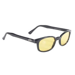 KD's Sunglasses presents the KD XL Sunglasses - Yellow: black rectangular lightweight shades with yellow-tinted lenses for UV protection. Ideal for motorcycle rides, these stylish sunglasses are displayed on a white background.