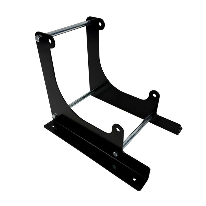 The TC Bros. Engine Stand for 1970-1985 Yamaha XS650 motors features a durable black metal U-shaped frame and two horizontal bars, ideal for securely mounting XS650 engines or similar heavy components.