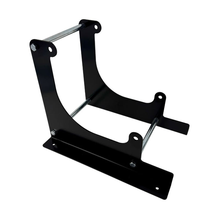 The TC Bros. Engine Stand for 1970-1985 Yamaha XS650 motors features a durable black metal U-shaped frame and two horizontal bars, ideal for securely mounting XS650 engines or similar heavy components.