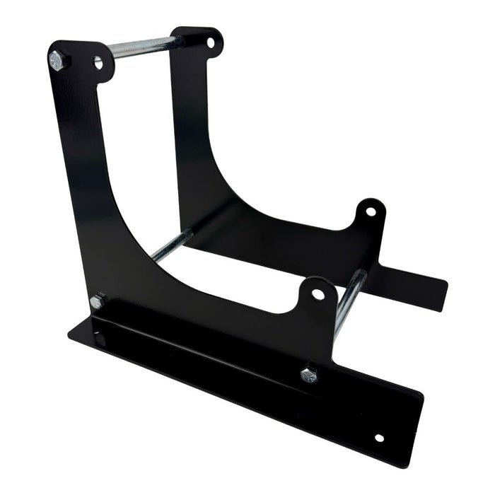 The TC Bros. Engine Stand for 1970-1985 Yamaha XS650 motors features a durable black metal U-shaped frame and two horizontal bars, ideal for securely mounting XS650 engines or similar heavy components.